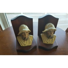 Vintage Bookends Nautical Sea Captains Bust Fisherman wood ceramic   292000371349